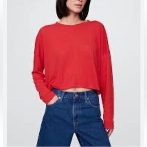 Wilfred Cashmere & Silk Crewneck Thin Cropped Reddish Orange Sweater Size Large